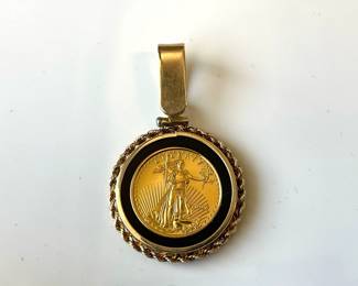 Lot 7975 14K Gold Bezel Coin Pendant American Gold Eagle Lady Liberty Coin
