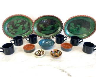 Lot 8157 Dansk Bistro Blue Mugs Mexican Patamban Platters Studio Pottery Bowls
