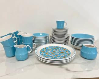 Lot 8034 Vintage Mikasa Cera Stone Dishware Blue White Blue Bell