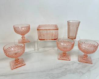 Lot 7946 Vintage Pink Depression Glass Refrigerator Dish Glasses