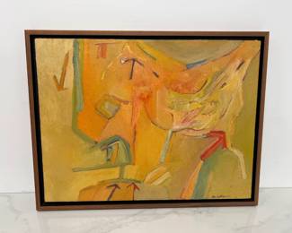 Lot 8086 Artist Signed Mid Century MCM Abstract Oil Painting