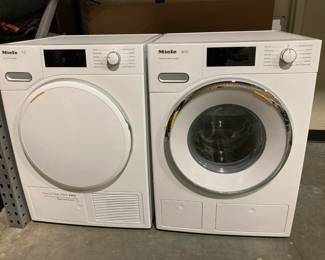 Lot 8655 Miele W1 T1 Front Load Washer and Dryer Set Space Efficient
