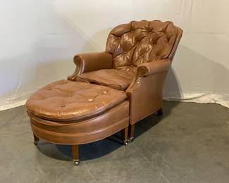 Lot 8697 Vintage Hickory Chair Leather Armchair Ottoman