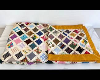 Lot 7932 Vintage Handmade Cathedral Window Patterned Quilt