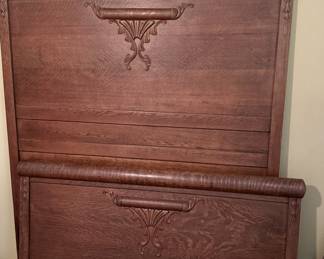 Antique High Back Quarter Sawn Oak headboard and matching footboard