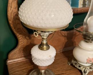 Vintage milk glass hurricane lamp