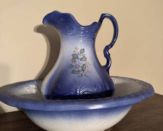 Ironstone Flow Blue Pitcher and Basin