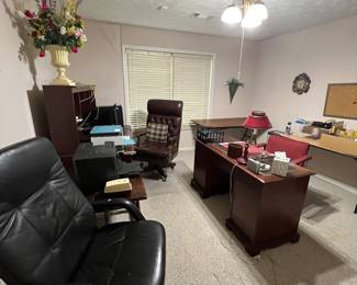 Office chairs, desk, computer console