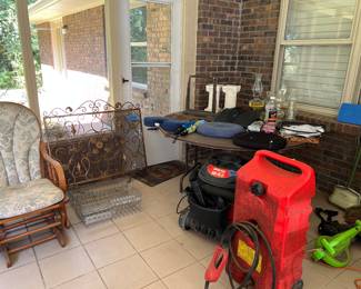 Glider, fire screens, shop vac and fuel tank 