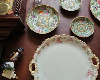 Chinese Famille Rose Porcelain Plates, Limoges Porcelain Serving Platter