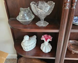 Fenton Vintage Beaded Melon Vase, Glass Footed Candy Bowl, Porcelain Duck Candy Dish