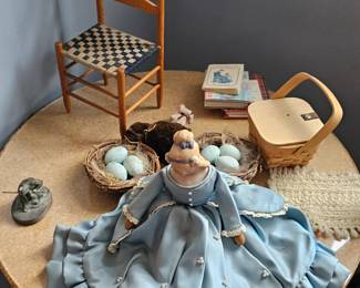Shaker Style Ladder Back Chair, Woven Picnic Basket, Vintage Doll