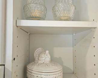 Turkey Themed Covered Serving Dish, Vintage Glass Fairy Lamps