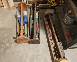 Two Wooden Toolboxes , Plumbing Supplies