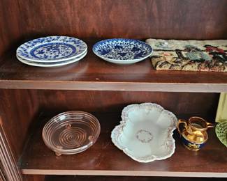 Glass Candy Dish, Porcelain Dishes, Gold Creamer