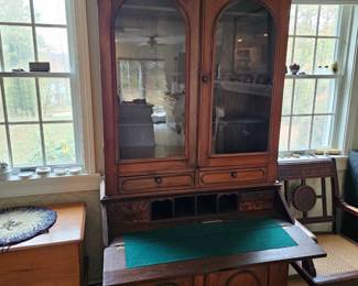 Wooden China Hutch With Fold Down Felted Desk