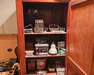 Assorted Nails and Screws, Wooden Cabinet