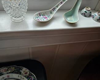 Fenton Hobnail Glass Vase, Porcelain Spoon Rests