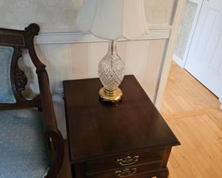 Wooden Side/End Table, Glass Lamp