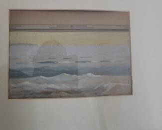 Framed Watercolor Painting of a Seascape
