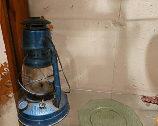 Blue Lantern, Green Glass Plate