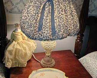 Vintage Porcelain Serving Tray, Table Lamp, Vintage Doll