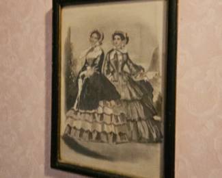 Antique Framed Godey's Fashion Print