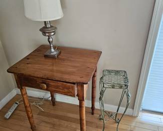 Metal Plant Stand, Antique Side Table with Drawer, Silver Tabletop Lamp