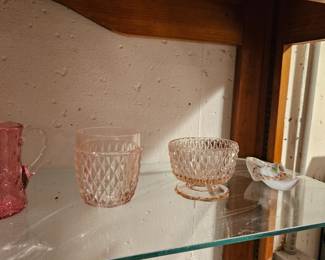 Pink Glass, Pink Glass Footed Bowl, Vase, Pink Tea Pot