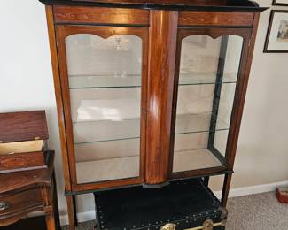 Glass Front Curio Cabinet, Leather Chest