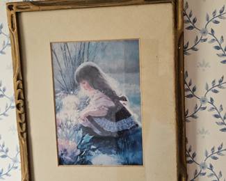 Framed Art Print Little Girl in a Garden