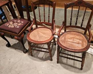 Victorian Style Wood Chairs with Cane Seats