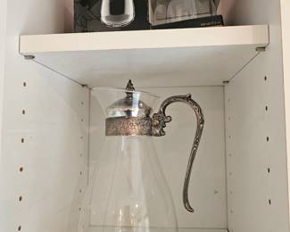 Glass Pitcher Silver Handle and Neck, Glass Goblets
