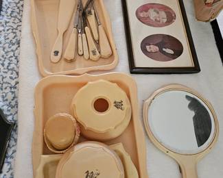 Old Time Grooming Kit, Vintage Hand Held Mirror