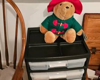 1996 Sears Holiday Paddington Bear, 6 Draw Plastic Cart