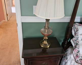 Wood Bed Side Table, Tabletop Lamp