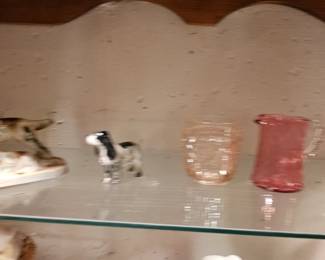 Red Glass Pitcher, Creamers, Red Creamer, Small dog Figurine