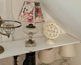 Small Glass Lamps with White Shades, Small Table Lamp with Floral Shade, Vintage Style 3 tier Serving Tray, Vintage Foldable Tiered Tray