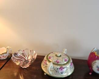 Nippon Hand-painted Sugar Bowl, Glass Bowl