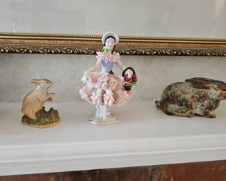 Rabbit, Old Time Porcelain Dresden Doll