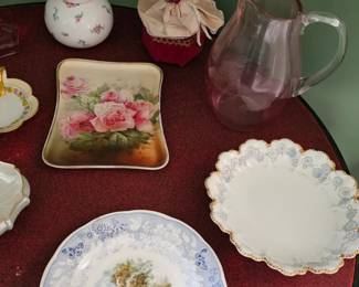 Glass Pitcher, Vintage China Plates, Porcelain Vase