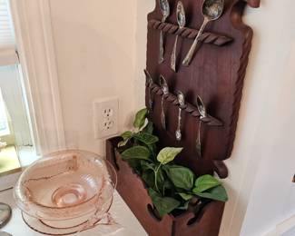 Glass Serving Bowl, Glass Plate, Wooden Spoon Rack with Planter Box.