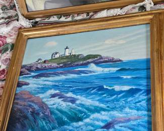 Signed Framed Oil Painting Lighthouse
