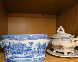 Victoria Ware Ironstone Planter, Blue & White