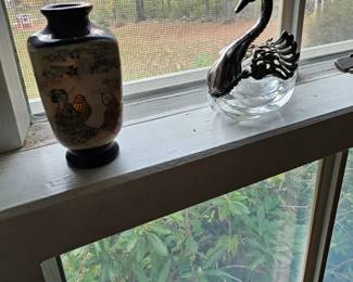 Silver Swan With Glass Bottom, Ceramic Vase