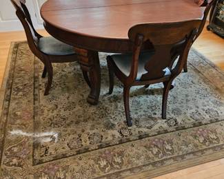 Round Wooden Dining Room Table and Chairs, Oriental Rug