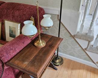 Side Table, Floor Lamp with Red Shade, Brace Double Student Lamp