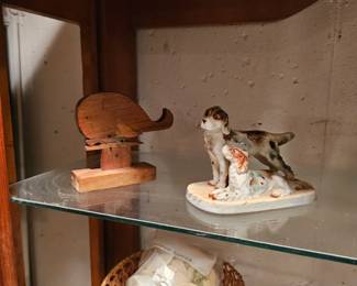 Porcelain Dog Figurine, Wooden Whale Figure