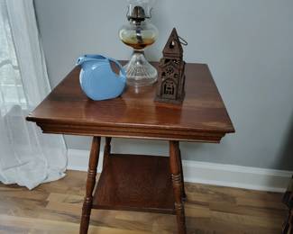 Primitive table with fiesta ware pitcher