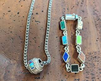 Caroline pollock native american style necklace and multicolored bracelet.